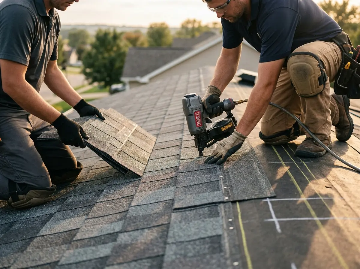 Professional roofer working on a residential roof in Munhall
